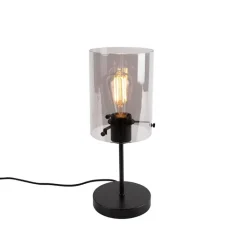 QAZQA Tischlampen|Wohnzimmerlampen*Design Tischlampe schwarz mit Rauchglas auf Standard - Kuppel
