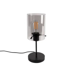 QAZQA Tischlampen|Wohnzimmerlampen*Design Tischlampe schwarz mit Rauchglas auf Standard - Kuppel