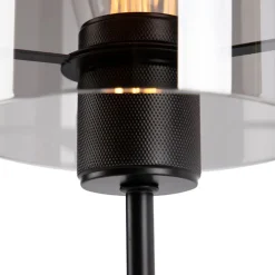 QAZQA Tischlampen|Wohnzimmerlampen*Design Tischlampe schwarz mit Rauchglas auf Standard - Kuppel