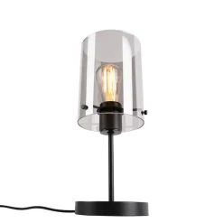 QAZQA Tischlampen|Wohnzimmerlampen*Design Tischlampe schwarz mit Rauchglas auf Standard - Kuppel