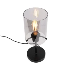 QAZQA Tischlampen|Wohnzimmerlampen*Design Tischlampe schwarz mit Rauchglas auf Standard - Kuppel