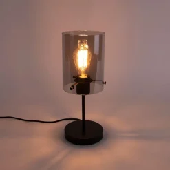 QAZQA Tischlampen|Wohnzimmerlampen*Design Tischlampe schwarz mit Rauchglas auf Standard - Kuppel