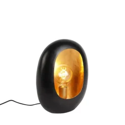 QAZQA Tischlampen|Wohnzimmerlampen*Design Tischlampe schwarz mit goldenem Interieur 36 cm - Cova