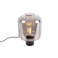 QAZQA Tischlampen|Wohnzimmerlampen*Design Tischlampe schwarz mit Rauchglas - Qara