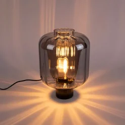 QAZQA Tischlampen|Wohnzimmerlampen*Design Tischlampe schwarz mit Rauchglas - Qara