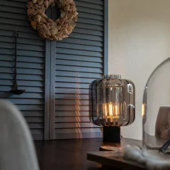 QAZQA Tischlampen|Wohnzimmerlampen*Design Tischlampe schwarz mit Rauchglas - Qara