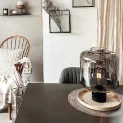 QAZQA Tischlampen|Wohnzimmerlampen*Design Tischlampe schwarz mit Rauchglas - Qara