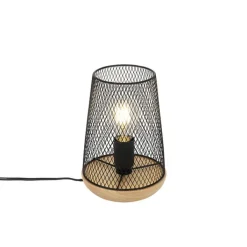 QAZQA Tischlampen|Wohnzimmerlampen*Design Tischlampe schwarz mit Holz - Bosk