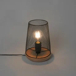 QAZQA Tischlampen|Wohnzimmerlampen*Design Tischlampe schwarz mit Holz - Bosk