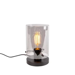 QAZQA Tischlampen|Wohnzimmerlampen*Design Tischlampe schwarz mit Rauchglas - Kuppel