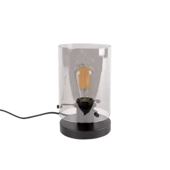 QAZQA Tischlampen|Wohnzimmerlampen*Design Tischlampe schwarz mit Rauchglas - Kuppel