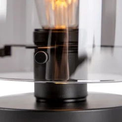 QAZQA Tischlampen|Wohnzimmerlampen*Design Tischlampe schwarz mit Rauchglas - Kuppel
