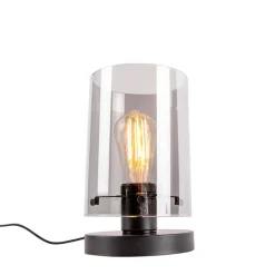 QAZQA Tischlampen|Wohnzimmerlampen*Design Tischlampe schwarz mit Rauchglas - Kuppel