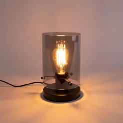 QAZQA Tischlampen|Wohnzimmerlampen*Design Tischlampe schwarz mit Rauchglas - Kuppel