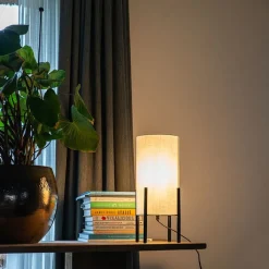 QAZQA Tischlampen|Wohnzimmerlampen*Design Tischlampe schwarz mit Leinenschirm weiß - Rich