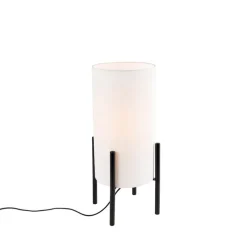 QAZQA Tischlampen|Wohnzimmerlampen*Design Tischlampe schwarz mit Leinenschirm weiß - Rich