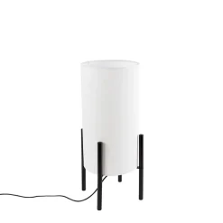 QAZQA Tischlampen|Wohnzimmerlampen*Design Tischlampe schwarz mit Leinenschirm weiß - Rich