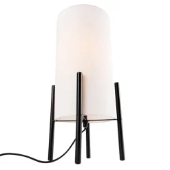 QAZQA Tischlampen|Wohnzimmerlampen*Design Tischlampe schwarz mit Leinenschirm weiß - Rich