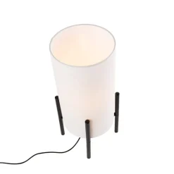 QAZQA Tischlampen|Wohnzimmerlampen*Design Tischlampe schwarz mit Leinenschirm weiß - Rich