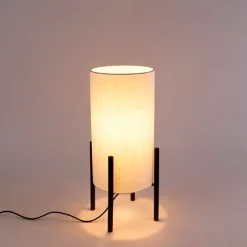 QAZQA Tischlampen|Wohnzimmerlampen*Design Tischlampe schwarz mit Leinenschirm weiß - Rich