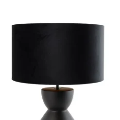 QAZQA Tischlampen|Wohnzimmerlampen*Design Tischleuchte Schwarz Samt-Schirm Schwarz mit Gold 35 cm - Alisia