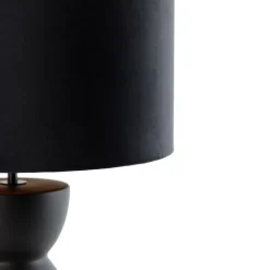 QAZQA Tischlampen|Wohnzimmerlampen*Design Tischleuchte Schwarz Samt-Schirm Schwarz mit Gold 35 cm - Alisia