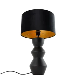 QAZQA Tischlampen|Wohnzimmerlampen*Design Tischleuchte Schwarz Samt-Schirm Schwarz mit Gold 35 cm - Alisia