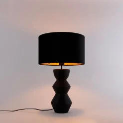 QAZQA Tischlampen|Wohnzimmerlampen*Design Tischleuchte Schwarz Samt-Schirm Schwarz mit Gold 35 cm - Alisia