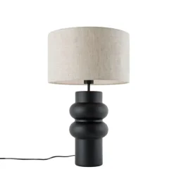 QAZQA Tischlampen|Wohnzimmerlampen*Design Tischleuchte Schwarz Stoffschirm Hellgrau 35 cm - Alisia