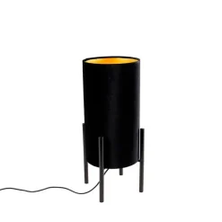 QAZQA Tischlampen|Wohnzimmerlampen*Design Tischleuchte schwarz mit Samtschirm schwarz/gold - Rich