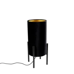 QAZQA Tischlampen|Wohnzimmerlampen*Design Tischleuchte schwarz mit Samtschirm schwarz/gold - Rich