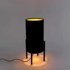 QAZQA Tischlampen|Wohnzimmerlampen*Design Tischleuchte schwarz mit Samtschirm schwarz/gold - Rich