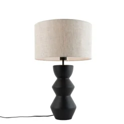 QAZQA Tischlampen|Wohnzimmerlampen*Design Tischleuchte Schwarz Stoffschirm Hellgrau 35 cm - Alisia