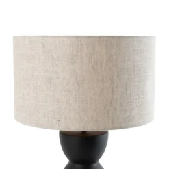 QAZQA Tischlampen|Wohnzimmerlampen*Design Tischleuchte Schwarz Stoffschirm Hellgrau 35 cm - Alisia