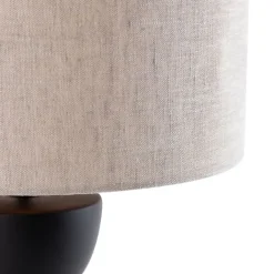 QAZQA Tischlampen|Wohnzimmerlampen*Design Tischleuchte Schwarz Stoffschirm Hellgrau 35 cm - Alisia