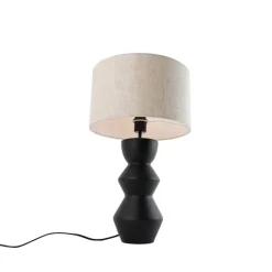 QAZQA Tischlampen|Wohnzimmerlampen*Design Tischleuchte Schwarz Stoffschirm Hellgrau 35 cm - Alisia