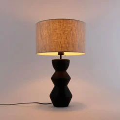 QAZQA Tischlampen|Wohnzimmerlampen*Design Tischleuchte Schwarz Stoffschirm Hellgrau 35 cm - Alisia
