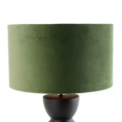 QAZQA Tischlampen|Wohnzimmerlampen*Design Tischleuchte schwarzer Samt-Schirm grün mit Gold 35 cm - Alisia