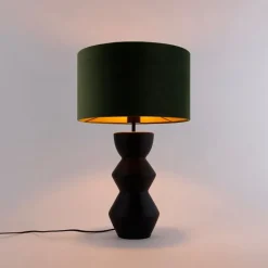 QAZQA Tischlampen|Wohnzimmerlampen*Design Tischleuchte schwarzer Samt-Schirm grün mit Gold 35 cm - Alisia
