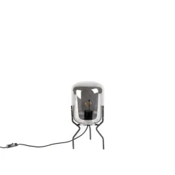 QAZQA Lampen Für Dein Homeoffice|Schlafzimmerlampen*Design Tischleuchte schwarz mit Rauchglas - Bliss