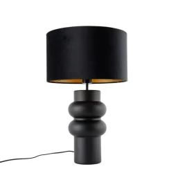 QAZQA Tischlampen|Wohnzimmerlampen*Design Tischleuchte schwarzer Samtlampenschirm schwarz mit Gold 35 cm - Alisia