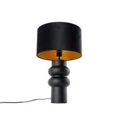QAZQA Tischlampen|Wohnzimmerlampen*Design Tischleuchte schwarzer Samtlampenschirm schwarz mit Gold 35 cm - Alisia