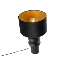 QAZQA Tischlampen|Wohnzimmerlampen*Design Tischleuchte schwarzer Samtlampenschirm schwarz mit Gold 35 cm - Alisia