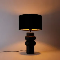 QAZQA Tischlampen|Wohnzimmerlampen*Design Tischleuchte schwarzer Samtlampenschirm schwarz mit Gold 35 cm - Alisia