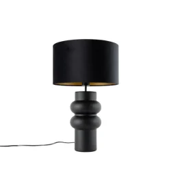 QAZQA Tischlampen|Wohnzimmerlampen*Design Tischleuchte schwarzer Samtlampenschirm schwarz mit Gold 35 cm - Alisia