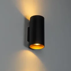 QAZQA Wandleuchten|Wohnzimmerlampen*Design Wandleuchte Schwarz mit Gold GU10 50mm - Sab