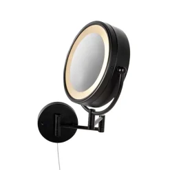 QAZQA Badezimmerlampen|Spiegel Mit Beleuchtung*Design Wandspiegel schwarz inkl. LED verstellbar IP44 mit Zugschnur - Vicino