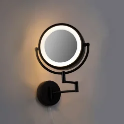 QAZQA Badezimmerlampen|Spiegel Mit Beleuchtung*Design Wandspiegel schwarz inkl. LED verstellbar IP44 mit Zugschnur - Vicino