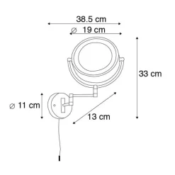 QAZQA Badezimmerlampen|Spiegel Mit Beleuchtung*Design Wandspiegel schwarz inkl. LED verstellbar IP44 mit Zugschnur - Vicino