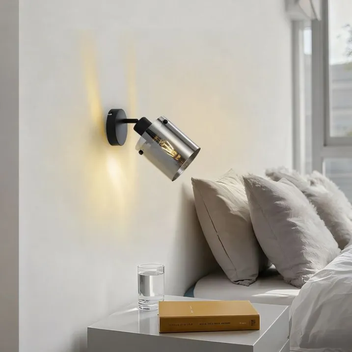 QAZQA Wandstrahler|Wandleuchten*Design Wandstrahler schwarz mit Rauchglas - Domo